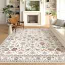 LUXRUG Washable Area Rug 8x10 - Large Cream Colorful Boho Rugs for Living Room Soft Vintage Bedroom Rug Ultra-Thin Traditional Floral Carpet Farmhouse Rug for Dining Room Guest Room Home Decor