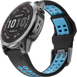OVERSTEP Compatible Garmin Fenix 7X Band, 26mm Quick Release Silicone Strap for Fenix 6X/6X Pro/5X/5X Plus/3/3 HR Smartwatch (Black-Blue)