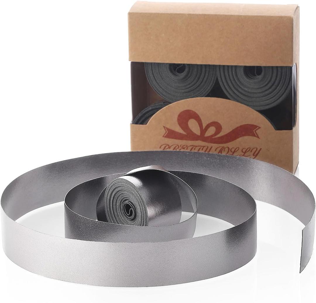 2 x Pretty Jolly Silver Gray Metal Glossy Ribbon for Gift Wrapping Handmade Bright Fabric Glitter Ribbon for Flower Bouquet Double Sided Sparkly Ribbons for DIY Crafts Wedding Invitations 1 Inch 20Yds