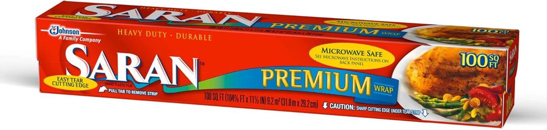 Saran Premium Plastic Wrap, Food Storage, Easy Dispense, 100 Sq Ft Roll