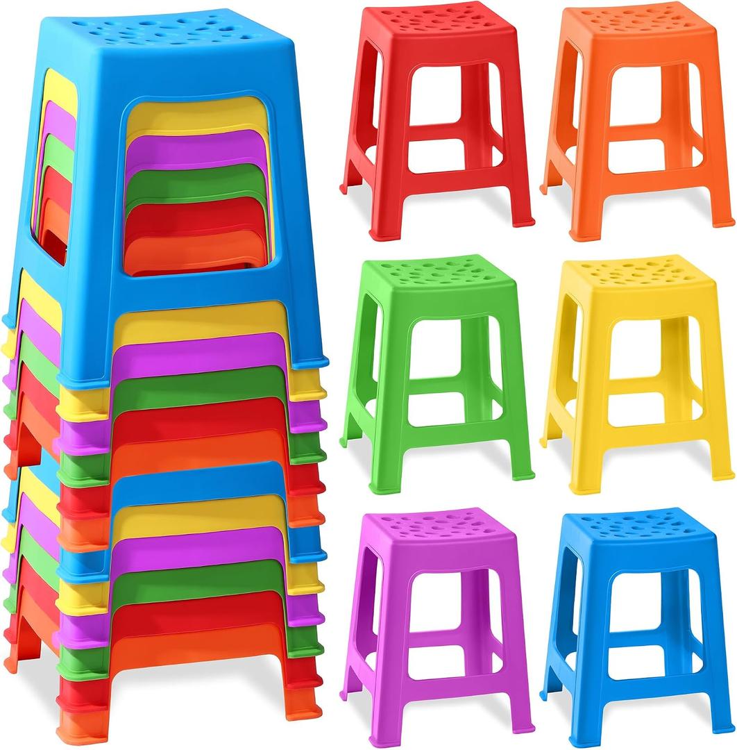TURSTIN 12 Pack Stackable Classroom Stools Plastic Nesting Round Colorful Indoor/Outdoor Flexible Seating Decorative Chairs for Home Office School Classroom, 16.9 Inches X 10.6 Inches