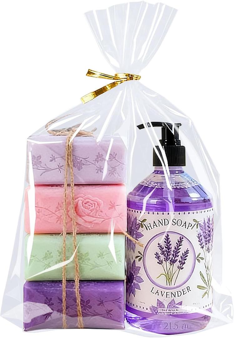 PigPotParty Cellophane Bags 10x14 Inch, 50 Pack Clear Plastic Gift Bags with Bottom Gusset for Stand-Up Display, Medium Cello Wrap for Large Goodies, Treats, Party Favors, Mugs, Includes 50 Ties