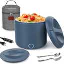 Electric Lunch Box Food Heater, 1.2L/41oz Heated Lunch Boxes for Adults, 12V/24V/110V Portable Food Warmer for Car/Truck/Office With Fork Spoon and Insulated Carry BagBlue