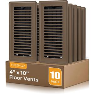 Floor Register 4x10, Floor Vent Covers, Heavy Duty Steel Walkable Floor Vents, for Sidewall and Floor, Brown 10 Pack