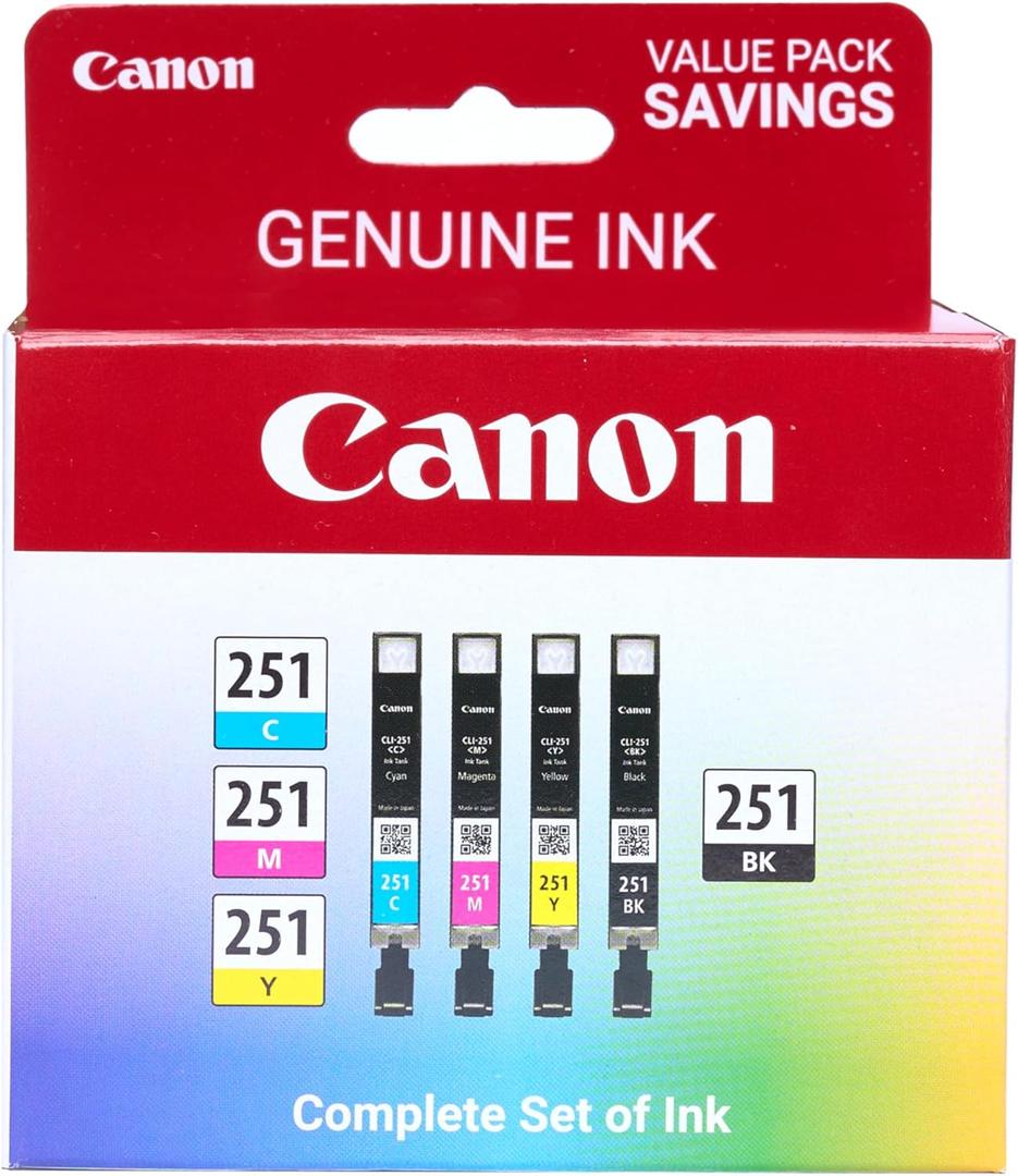 Canon CLI-251 BK/CMY 4PK Compatible to MG6320, iP7220, MG5420, MX922, MG7120, MG6420, MG5520, iX6820, iP8720, MG7520, MG6620, MG5620