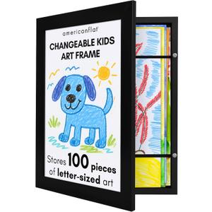 Americanflat 10x12.5 Kids Art Frame - Front Loading Picture Frames Hold 100 Artworks - Use as 8.5x11 Picture Frame with Mat - My Mini Masterpiece - Hanging Hardware and Built-in Easel Included - Black