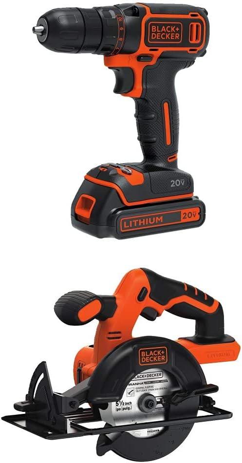BLACK+DECKER BDCDD120C 20V MAX* Lithium Single Speed Drill/Driver and BDCCS20B 20-volt Max Circular Saw Bare Tool, 5-1/2-Inch
