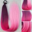 Pink Ombre Braiding Hair Extension for Braids Synthetic Braid Ponytail Extensions with Elastic Tie Fashion Festival Rave Hair Accessories(Pack of 2)