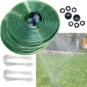 100 FT 50FT*2 Flat Sprinkler Hose for Lawn Watering Garden Soaker Hose with Holes, Heavy Duty Lightweight No-Kink Water Hose with Stakes, Irrigation Hose, Great Fun for Kids and Dog