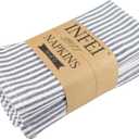 Plain Striped Cotton Linen Blended Dinner Cloth Napkins - Set of 12 (40 x 30 cm) - for Events & Home Use (Navy)