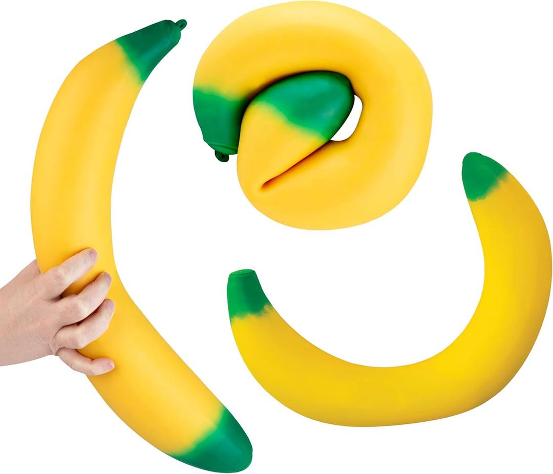 ORB Easy Sqweezy Giant Stretchy Banana - Stretches Up to 6 Feet Long - Huge Jumbo Sized Squishy Fruit Toy, Perfect to Squeeze for Stress Relief - Fun Sensory / Fidget Novelty Toy for Kids and Adults