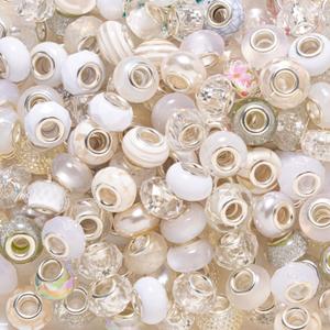 ZHIYUXI 100PCS White Large Hole Beads Bulk for Jewelry Making European Big Hole Spacer Beads for Bracelet Making Necklace Pens DIY Craft