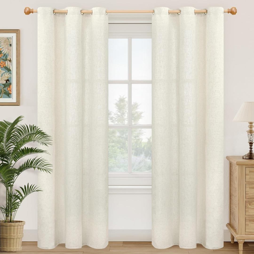 YoungsTex 84 Inches Length Linen Curtains for Living Room 2 Panels, Cream Semi Sheer Drapes with Grommet Light Filtering Window Treatments for Dining Bedroom, 42 X 84 Inch (Silver-Natural Linen)
