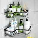 KiKiRico Corner Shower Caddy, 2 Pack Adhesive Shower Organizer with 8 Hooks, No Drilling Rustproof Stainless Shower Shelves for Bathroom, Organizers and Storage Racks, Black