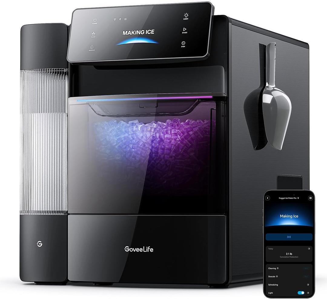 GoveeLife Smart Nugget Ice Maker Pro, 60lbs Daily, 6-Minute Ice, 40dB | Ultra-Quiet with AI NoiseGuard, App & Voice Control, Self-Clean, 3.5lbs Basket & Dual Water Tanks, for Home Kitchen, Party