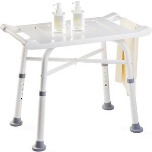 Hellojin Shower Bench Bamboo Wooden Stool - Lightweight Bath Stall Chair for Seniors Disabled with Anti-Rust Feet Sturdy Spa Seat,Height Adjustable