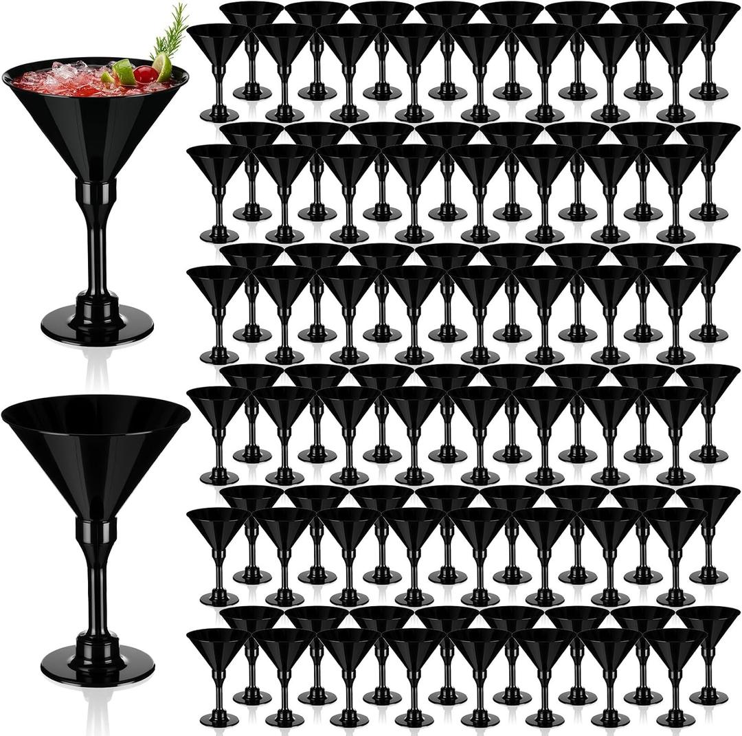 Domensi 100 Pack Black Martini Glasses Bulk Plastic Disposable Champagne Glasses 5 oz Plastic Mimosa Cups Wedding Cocktail Cups for Engagement Birthday 2026 Party Supplies