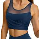 BERLOOK Womens Crop Tank Tops with Built in Bras Breathable Wrap Ruched Athletic Workout Yoga Sleeveless Gym Tops (Medium, Navyblue)