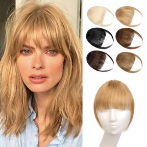 Bangs Hair Clip in Bangs,100% Human Hair Fake Bangs Clip on Bangs Blonde,Faux Bangs Clip in Hair Extensions,French Bangs Fringe With Temples Hairpieces Curved Bangs for Daily Wear