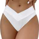 SherryDC Women's V Cut High Waisted Bikini Bottom High Leg Cut Swimsuit Bathing Suit Bottoms (824 White)