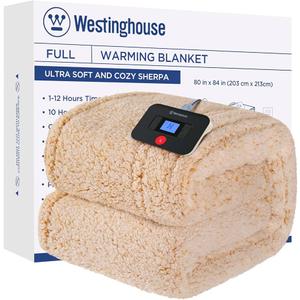 Westinghouse Electric Blanket Full Size, Soft Plush Sherpa Heated Blanket with 10 Heating Levels & 1-12 Hours Auto-Off, Machine Washable, 80x84 inches, Yellow
