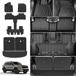TPE All-Weather Floor Mats for Kia Sorento 2021-2024 2025 (Not Hybrid) | Custom Fit Floor Mats&Trunk Mat with Backrest Mats,Durable, Odorless, Easy to Clean (6-Piece Set, Black)