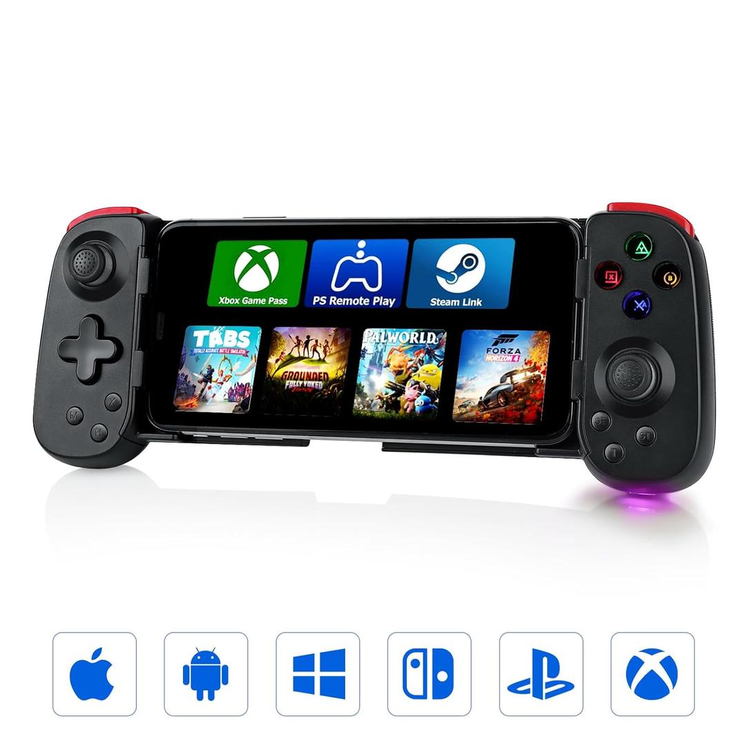 Bluetooth Mobile Game Controller for iOS & Android, Wireless Retractable Gaming Gamepad Handheld Joystick - Turn Your Phone into a Gaming Console! Support Xbox/PS/Switch/PC/Steam (Black)