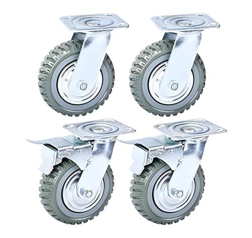 Nisorpa 4 Pack Heavy Duty Plate Casters Set 6 inch Swivel Wheel with Brake Anti-Skid 360 Degree Ball Bearing Castor Wheels(All Swivel, 2PCS with Brake 2PCS Without)