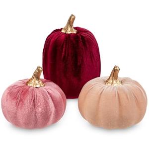 Artificial Velvet Pumpkins Fall Decor - 3 PCS Faux Fabric Foam Mini Orange Pumpkins DIY Decorative for Autumn Harvest Table Centerpieces Farmhouse Halloween Thanksgiving Wedding Home Decorations
