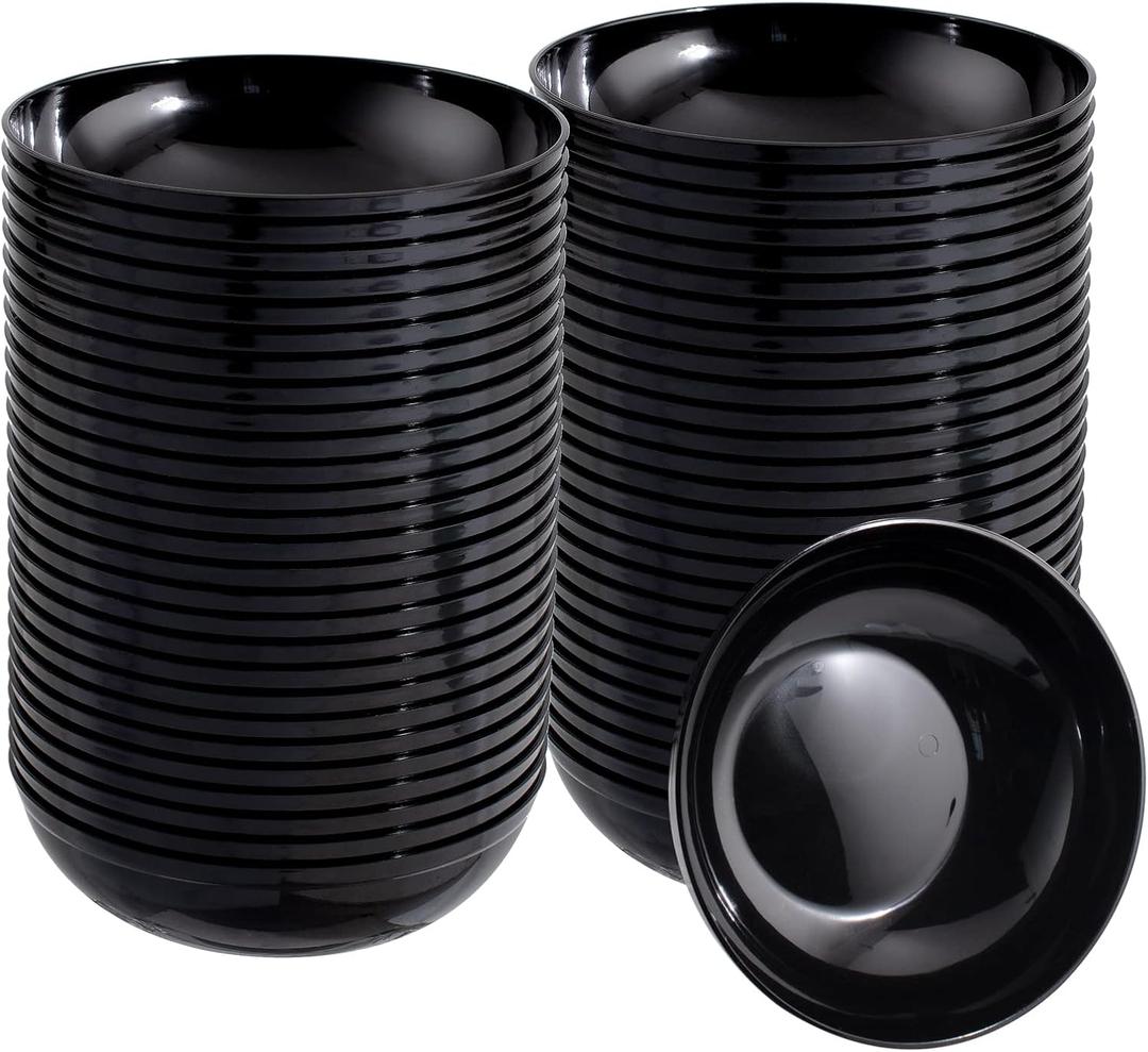 bUCLA 50Pack Black Plastic Bowls - 10oz Disposable Black Plastic Salsa/Serving Bowls - Ideal for Party & New Year