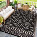 Wonnitar 9x12 Outdoor Rug, Large Waterproof Reversible Plastic Straw Rug for Patios, Indoor/Outdoor Area Rug Lightweight Camping Rug for Outside RV Balcony Garden Deck, Black & Beige