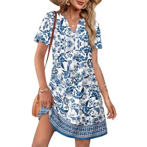 WIHOLL Dresses for Women 2026 Casual Summer V Neck Wedding Guest Dress Short Sleeve Fashion Beach Vacation Clothes (Medium, 5-mandala Boho Print)