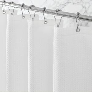 Zemyovia White Waterproof Waffle Shower Curtain, 260GSM Heavy Duty Fabric with 12 Stainless Steel Hooks, Luxury Hotel Spa Style for Bathroom, Machine Washable, 72 x 72