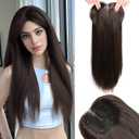 Toppers Hair Pieces for Women 24 Inch Long Straight Clip in Hair Toppers for Women Thinning Hairs Synthetic Hand-Tied Hairline Heat Resistant Layered Womens Wig Topper Add Volume Dark Brown