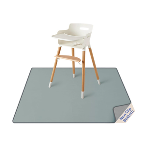 Blissful Diary Baby Splat Mat for Under High Chair, 50.4 x 50.4 Inch Wipeable Splash Mat, Waterproof and Washable, Anti-Slip Floor Protector, Silver Mist
