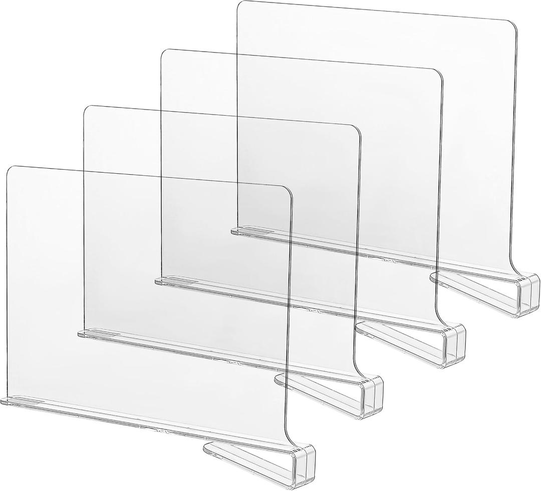 CY craft Acrylic Shelf Dividers for Closets,Wood Shelf Dividers, 4 PCS Clear Shelf Separators,Perfect for Clothes Organizer and Bedroom Kitchen Cabinets Shelf Storage and Organization