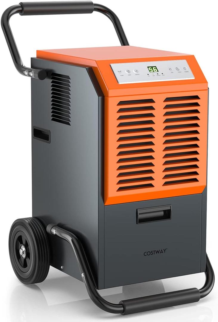 163 Pints Commercial Dehumidifier, 4500 Sq.Ft Crawl Space Dehumidifier with Drain Hose, 24H Timer, for Basement, Warehouse, Job Site (Orange)
