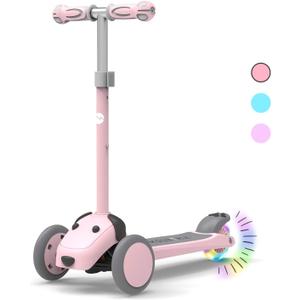 Kids Scooter for Ages 1-12 Years, 3 Wheels Toddler Scooter for Children Age 1-3/3-5/5-8/8-12 Boys and Girls with Adjustable Heights and LED Wheels (Pink)