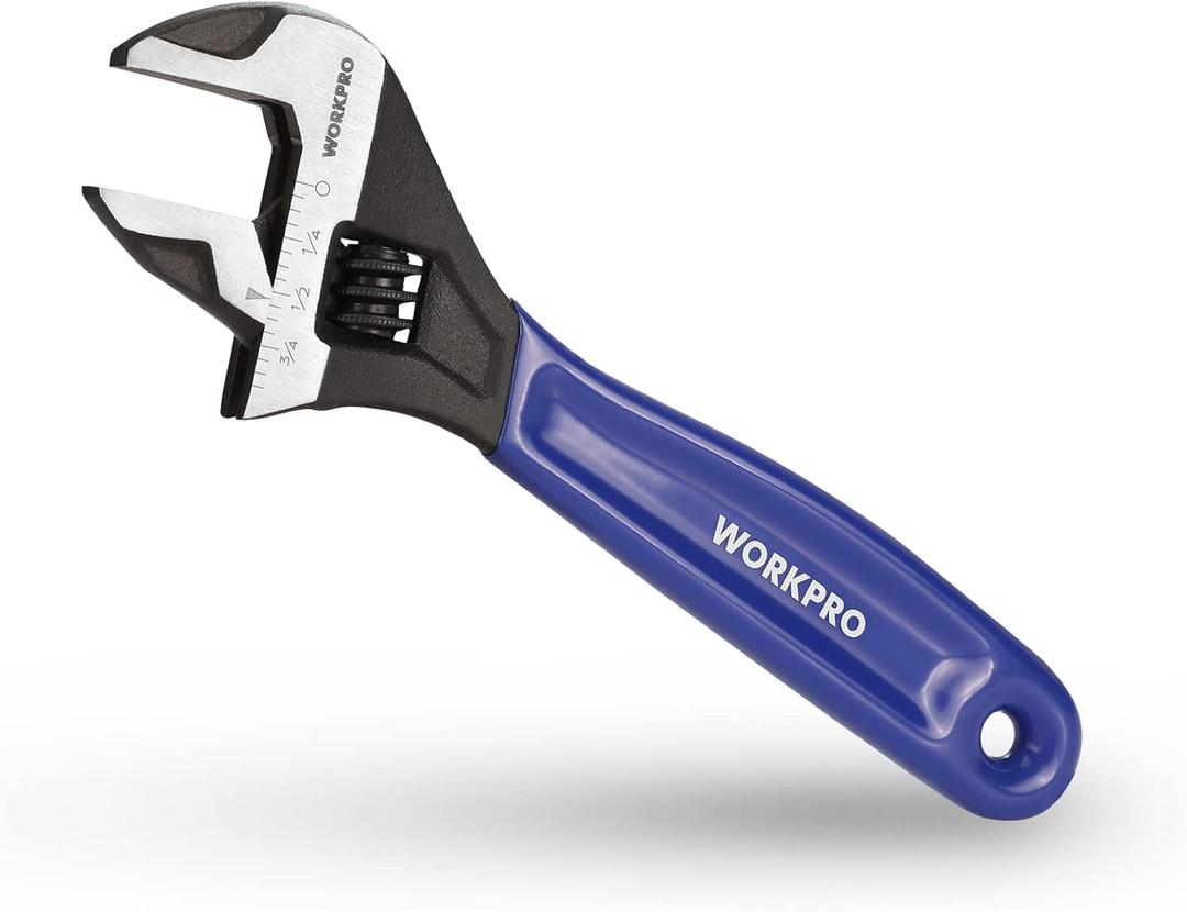 WORKPRO 6-Inch Adjustable Wrench, Cr-V Steel, Wide Jaw Black Oxide, Metric & SAE Scales for Home, Garage, Workshop and DIY (Blue)