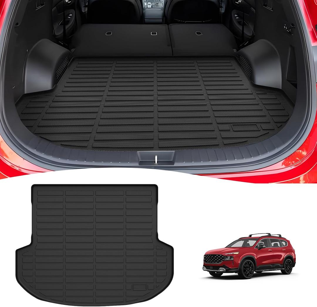 Santa Fe Cargo mat - Trunk Mat for Hyundai Santa Fe 5 Seats 2021-2023(Fit for All Models), All Weather Trunk Mat for Santa Fe Accessories, Heavy Duty Rubber Mats, Car Accessories