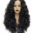 28 Inches Long Wavy Wigs for Women Black Natural Curly Synthetic Wig Fluffy Costume Wig
