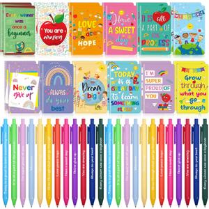 Zhanmai 48 Pieces Back to School Gifts Set Motivational Pens Positive Journal Notebooks Inspirational Ballpoint Pens with Encouraging Notepads for Students Classroom Prize Supplies