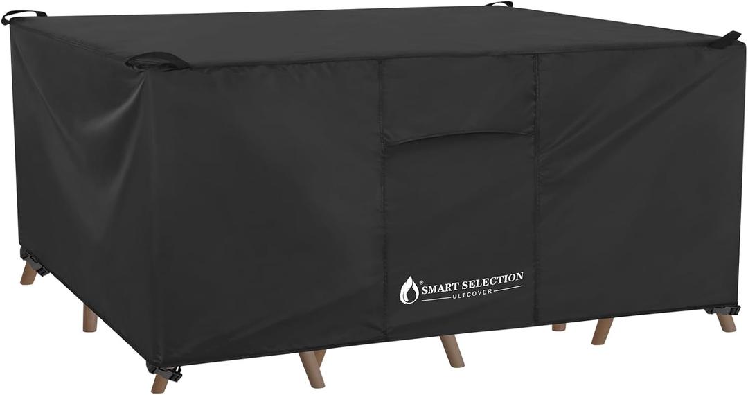ULTCOVER Smart Selection Waterproof & UV Protection Patio Furniture Cover fit Outdoor Rectangular Table with Chairs Set 124x72 inches (124"(L) x 72"(W) x 28"(H), Black)