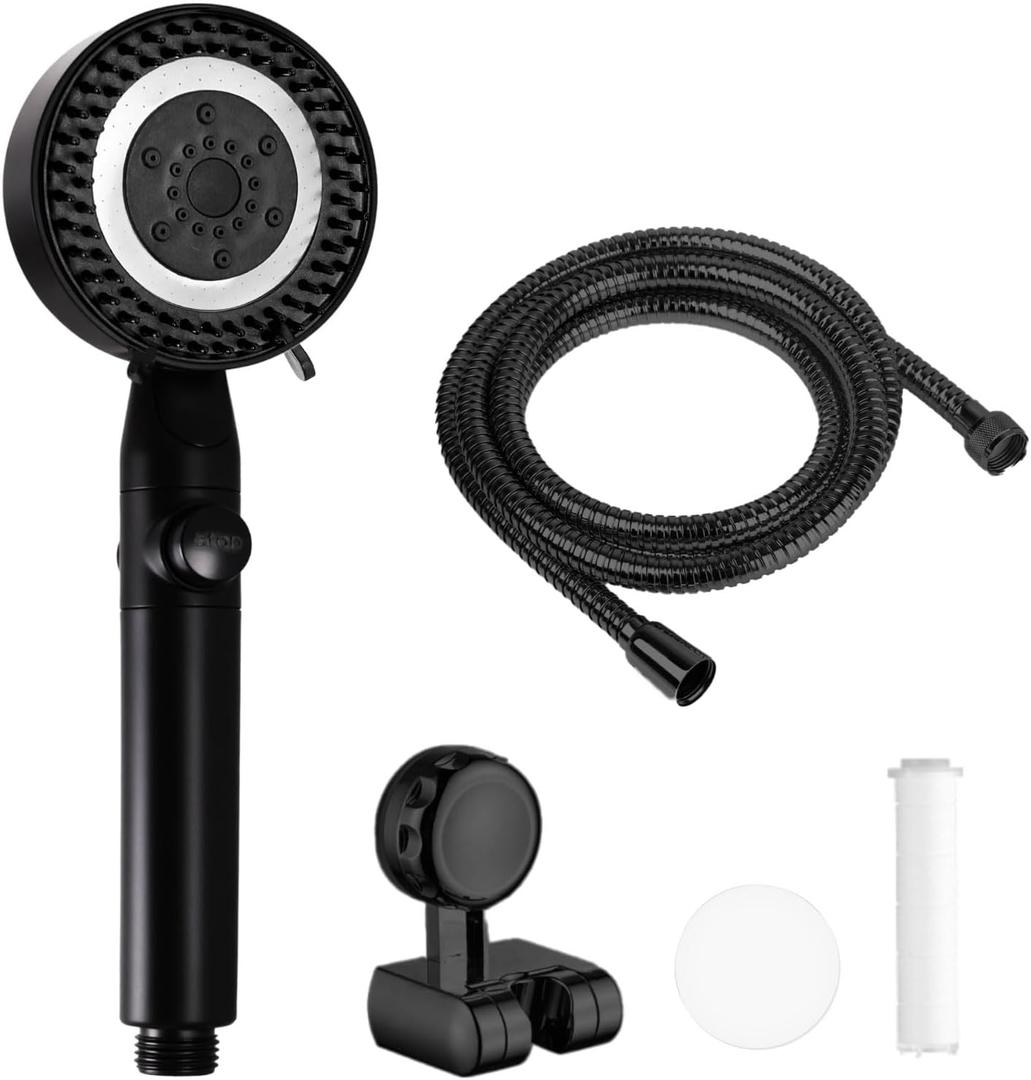 RV Shower Head with Hose, High Pressure 5 Mode Shower head Replacement, for RV/Campers, Travel Trailer, Motorhome for Water Saving,Pause function (black)