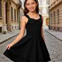 Tween Girls Sleeveless Summer Dress Kid Casual Beach Mini Loose Athletic Dresses 9-19 Years Old (Black)