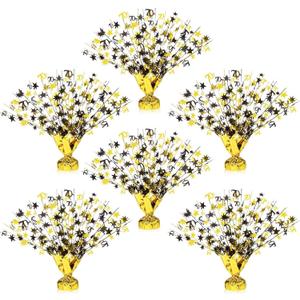 6 Pcs Table Decorations 70th Metallic Gleam Foil Spray Centerpieces Black and Gold Glitter Plastic Spray Table Centerpiece for Women Men 70th Birthday Anniversary Party Decorations