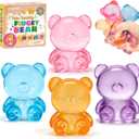 VISCOO 4 Pack Stress Bear Squishy Ball, Sugar Filled Gummy Bear Toys, Taba Squishy Toys for Kids Stress Relief, High Density Stress Balls for Calming - Soft Squeeze Balls Party Favors Birthday Gifts