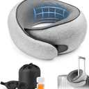 Purroch Travel Neck Pillow with 100% Pure Memory Foam, GShape, Includes Eye Mask & Ear Plugs, Ergonomic Design for Airplane, Car & Office, etc, Beige Gray