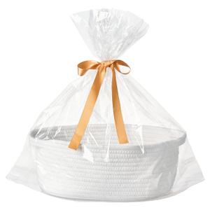 Small Gift Baskets, Empty Woven Baskets for Baby Shower | Gift Bags & Ribbons Included | 13.4 x 10 x 5.5 in, White | Cotton Rope, Handles | Decorative Storage for Boy Girl, Raffle