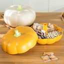Halloween Pumpkin Snackle Box Container Halloween Decorations Organizer Versatile Snack Storage 2 Tier Lazy Susan Divided Serving Tray (10 inch, Yellow)